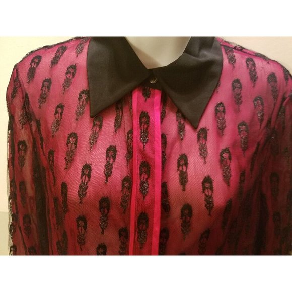 NWD Jason Wu 100% Silk Sheer Red Silk Blouse /Black Silk Lace overlay WOM 8 S1E1 - Picture 2 of 6